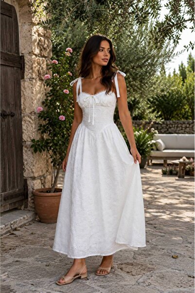 D'RECCY Rochie lungă elegantă de damă, cu bretele, cu talie marcată, cu volane.