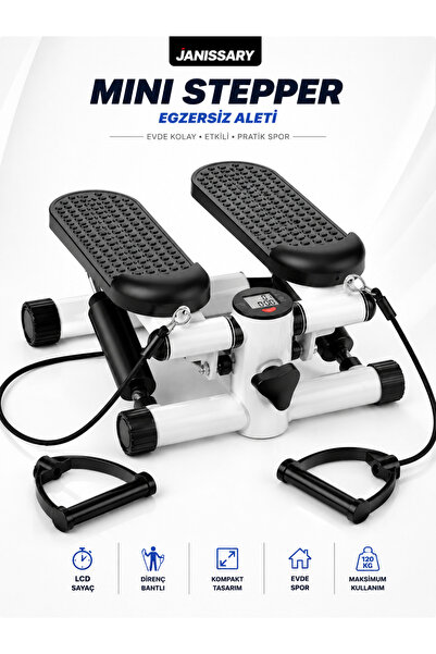 Janissary Stepper LCD Ekranlı Direnç Bantlı Ev Tipi Kardiyo ve Bacak Egzersiz...