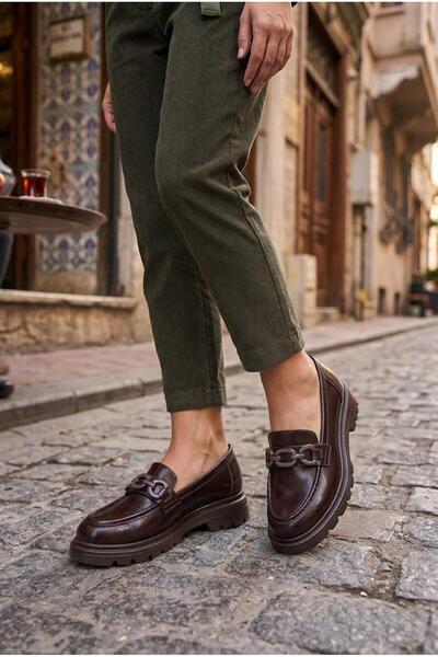 fort Ventes 35836 Brown Buckle Detailed Comfortable Loafer Women's Shoes