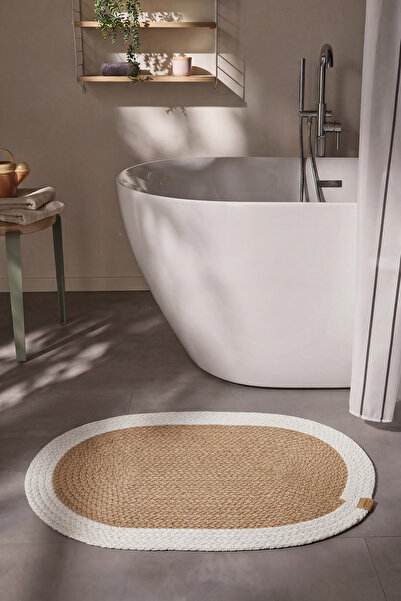 Cool Halı Glenn Oval Banyo Paspası Kahve Krem Makinede Yıkanabilir El Dokumas...
