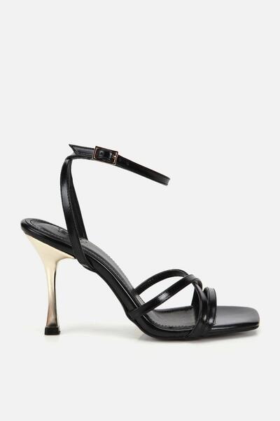 Yaya by Hotiç Woman's black cross-strapped gold heeled high Sandals