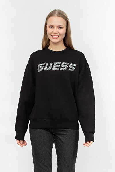 Guess Cecilia Kadın Aktif Scuba Bisiklet Yaka Sweatshirt Siyah
