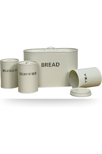 ARABIQO Bread Bin with 3 Iron Storage Jars Set, Vintage Kitchen Storage Canis...