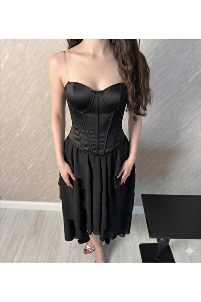 mivora Black Corset Chiffon Dress