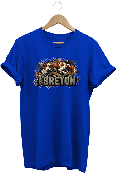 WİDİ Unisex Breton Printed T-Shirt - Hunter Dogs Series Crew Neck Cotton T-Shirt