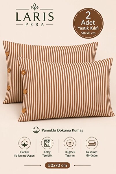 Larispera Striped Buttoned 2-Piece Pillowcase Cotton Decorative Pillowcase 50...