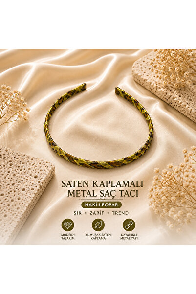 Saten Kaplamalı Leopar Metal Saç Tacı