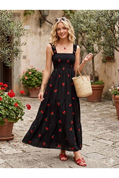 tülaybutik kadın yazlık askılı tiril tiril desenli elbiseler