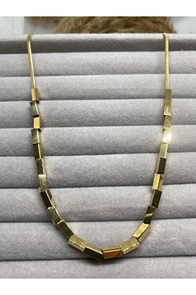 ZEYKU ACCESSORİES Italian Chain Rectangular Row Steel Necklace (40+5 cm)