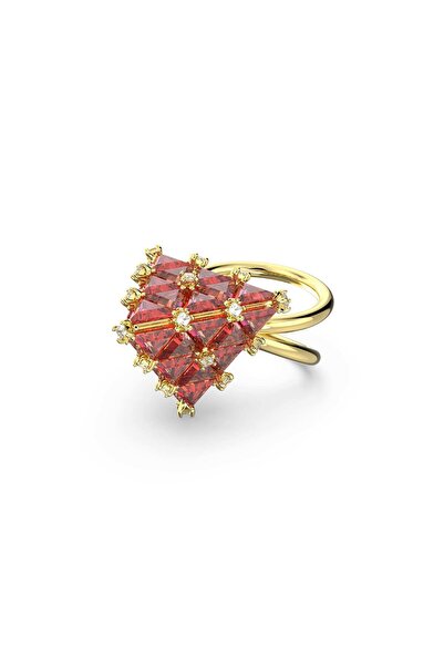 Swarovski Curiosa Kokteyl Yüzüğü, Üçgen kesim, Turuncu, Altın rengi kaplama