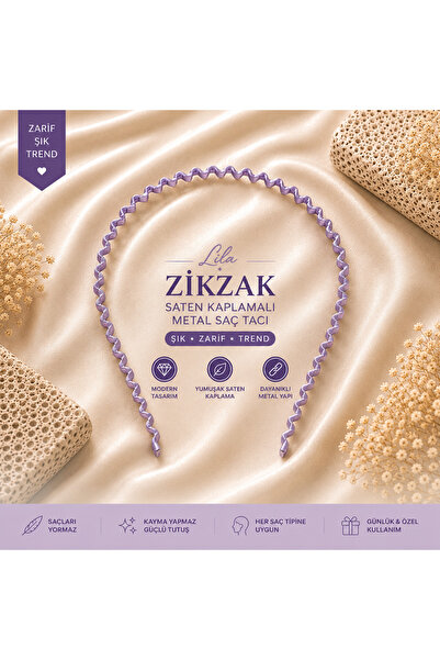 APAK BİJUTERİ Saten Kaplamalı Lila Zikzak Metal Saç Tacı