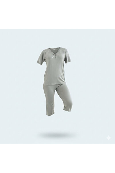 Generic Soft Viscose Pajama Set with Capri Pants & Shirt with Delicate Lace D...