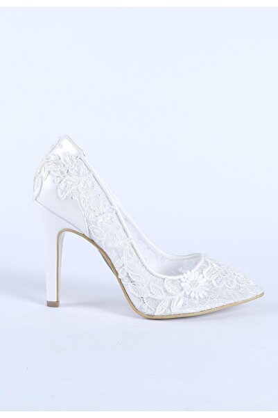 Hayati Arman Women's Lace Patterned Floral Embroidered Pointed Toe Evening Dr...