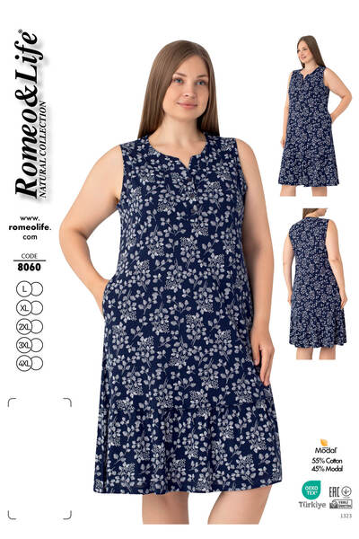 ROMEO LİFE Women's Large Size Cotton Modal Fabric Short Dress 8060