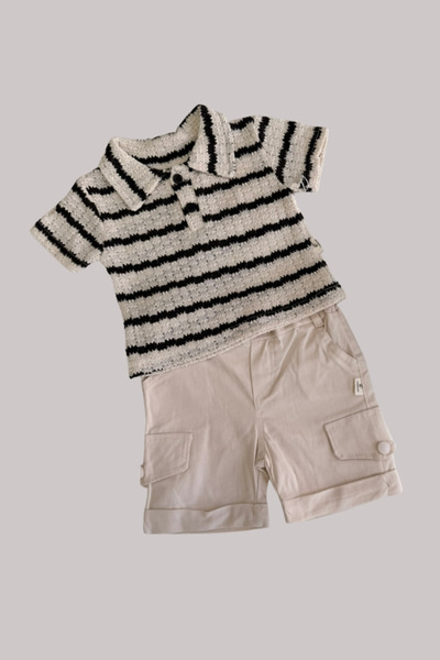 NOBLEKIDS Baby Boy Knitwear Top and Gabardine Shorts Set