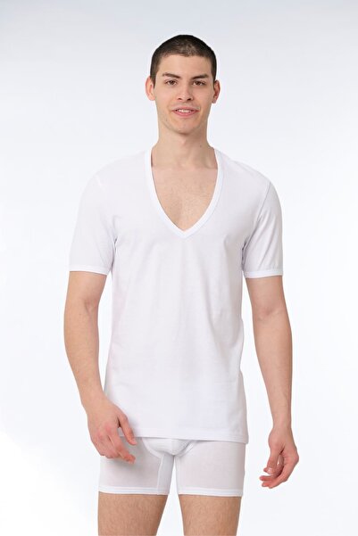 FSM1453 Men's Cotton Deep V-Neck Short Sleeve Undershirt - 416