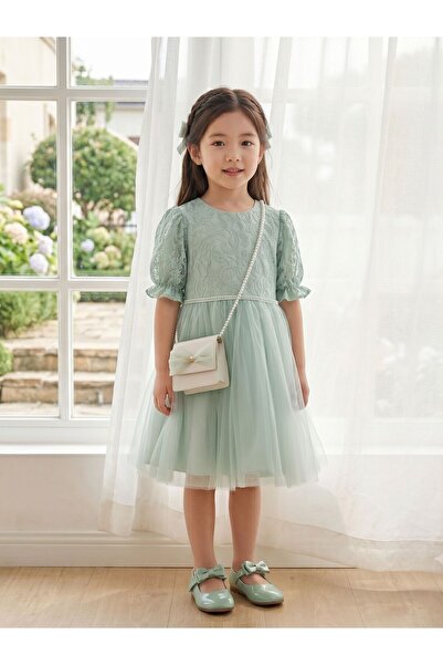 Cherrys Bebek Girl's Lace and Tulle Premium Evening Dress (with Bag)