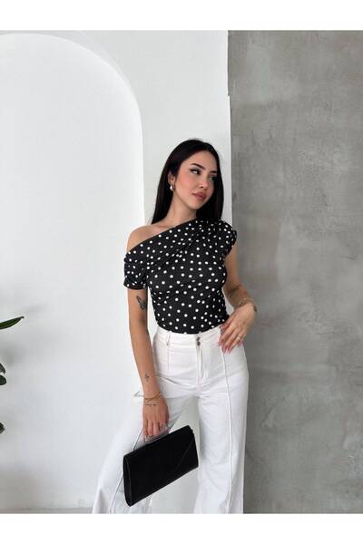Paraf style Bluza sa jednim ramenom i drapiranjem na točkice za žene