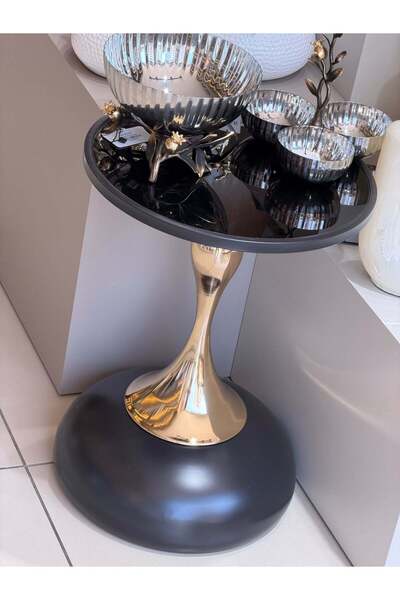 YASAR CONCEPT Moira Metal Aynalı Yan Sehpa Siyah 38x53 Cm