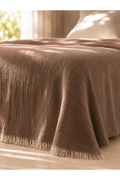 perde plus Premium Muslin Bedspread Double Size Soft Textured Tasseled Pique ...