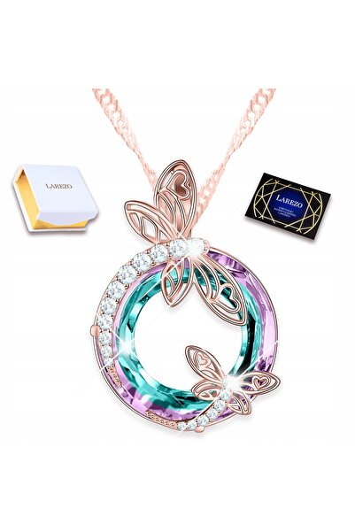 Larezo 925 Silver Necklace with Gold Plated, Dragonfly Pendant with Multicolo...