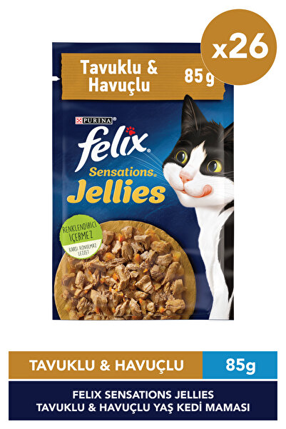 FELIX Sensations Jellies Tavuklu ve Havuçlu Yaş Kedi Maması 85g x 26 Adet