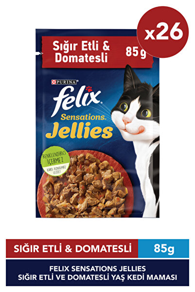 FELIX Sensations Jellies Sığır Etli ve Domatesli Yaş Kedi Maması 85g x26 Adet