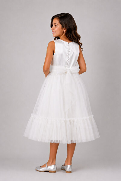 AHENGİM Girl's Princess Tulle Detailed Stone Belted Special Occasion Evening Dress Ak2615