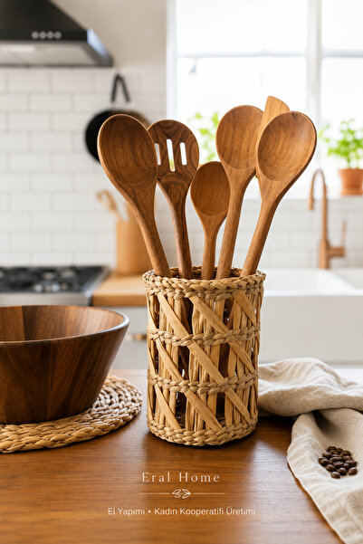 SS ERAL KOOP Handmade Natural Wicker Organizer Spoon Holder Kitchen Barbecue ...