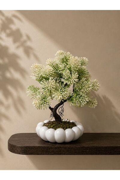 Lineva Beyaz Bubble Saksıda Yapay Beyaz Kasımpatı Bonsai – Dekoratif Yapay Çiçek