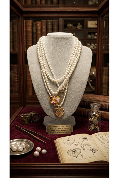 SR Jewelry Box Çok Katlı İnci Kolye & Kalp Uç Detaylı Tasarım – Vintage & Rom...
