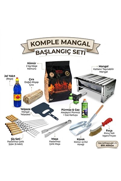 LİNKA İNŞAAT Taşınabilir Kamp Mangal Seti Full Paket - Katlanabilir Mangal, K...
