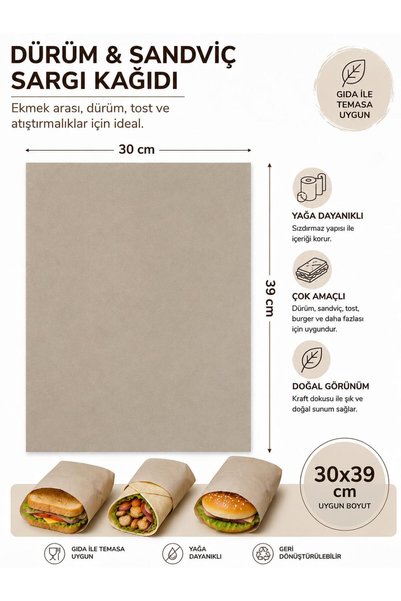 Genel Markalar Sandviç Dürüm Hamburger Paketleme Sarma Ambalaj Kağıdı 30x40 1...