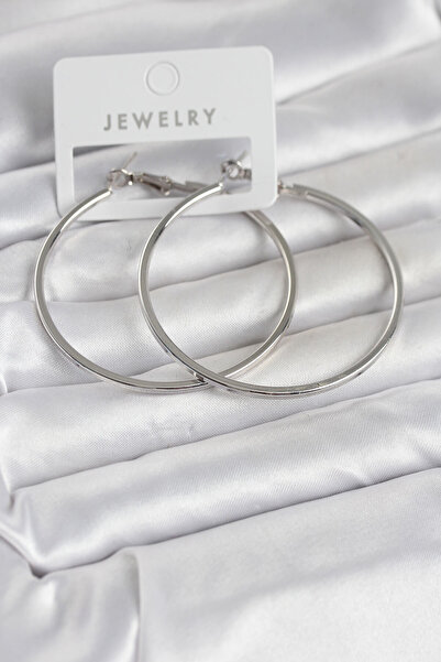 NY JOY Silver Color Brass Cornered Edge Hoop 54 mm Women's Earrings