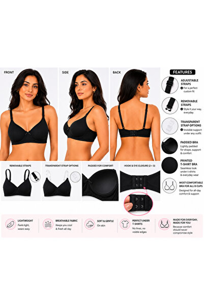 RAJNI Women Girl Soft Cotton Padded Bra Medium Coverage Seamless Stretch Brea...