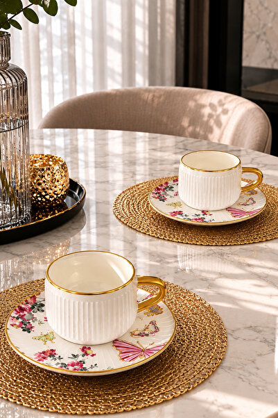 N Concept Butterfly Poem 24K Gold Plated 2-Piece Premium Coffee Cup Set