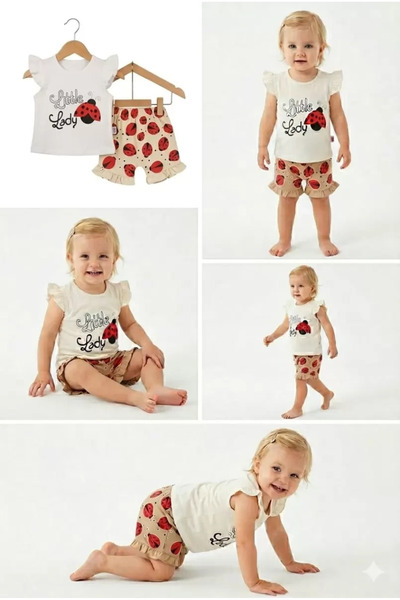 Mariposa Secret 9/24 Month Baby Set with Ladybug Ruffle Shorts