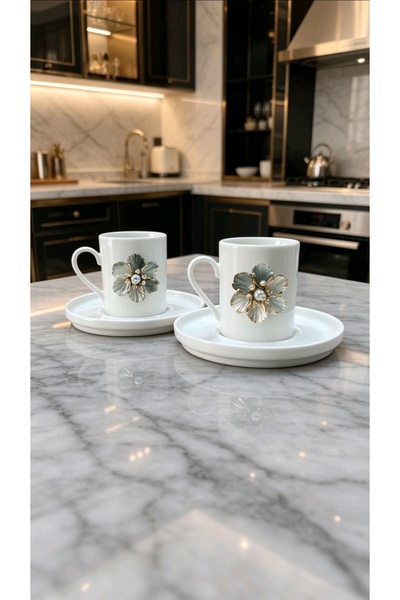 KirLiNova Gray Floral 2-Piece Porcelain Cup Set