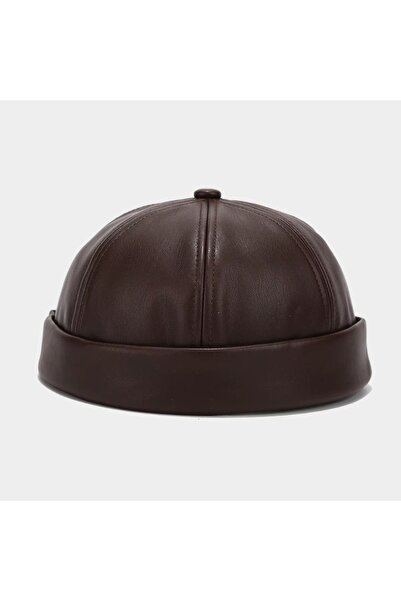 Choice3 Coffee Casual Retro Brimless Hat PU Leather Adjustable Melon Skin Cap...