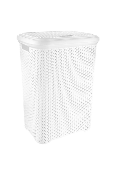 Orion Coș de rufe din plastic alb de 55L cu capac