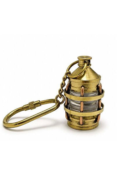 Store Pirinç Gemi Feneri Anahtarlık Denizci Temalı Metal Anahtar Halkası 10 Cm