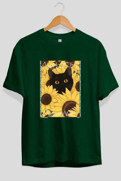 Ankhises Μπλουζάκι  "For the Love of Cats " με 68 στάμπες γάτας, πράσινο, ove...
