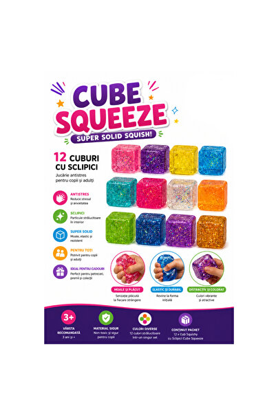 Floopy Cub Squishy cu Sclipici Cube Squeeze Nee Doh, 5 cm, Super Solid, Jucăr...