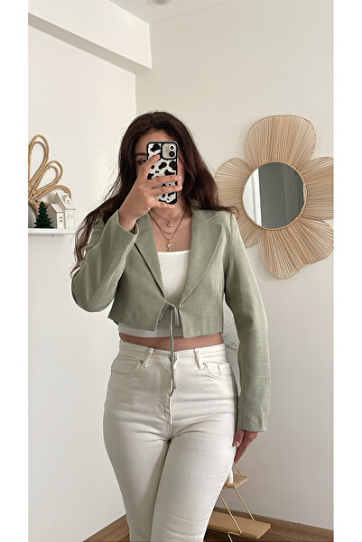 Nihanello Butik Keten crop Blazer ceket