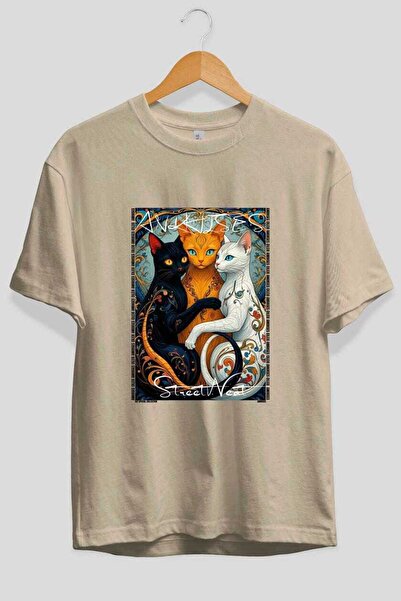 Ankhises Μπλουζάκι  "For the Love of Cats " με 32 σχέδια γάτας, μπεζ χρώμα, o...