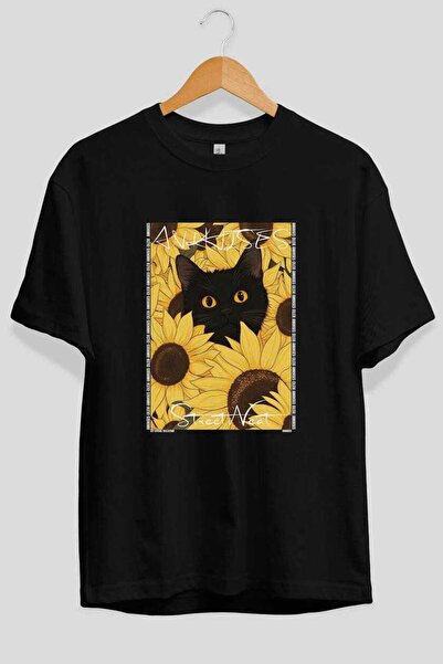 Ankhises Μπλουζάκι  "For the Love of Cats " με 68 στάμπες γάτας, μαύρο, overs...