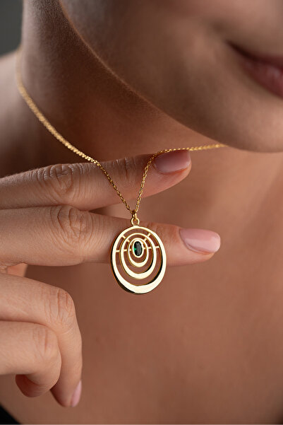 Silvano Jewelry 925 Ayar Gümüş Yeşil Taşlı Oval Kolye