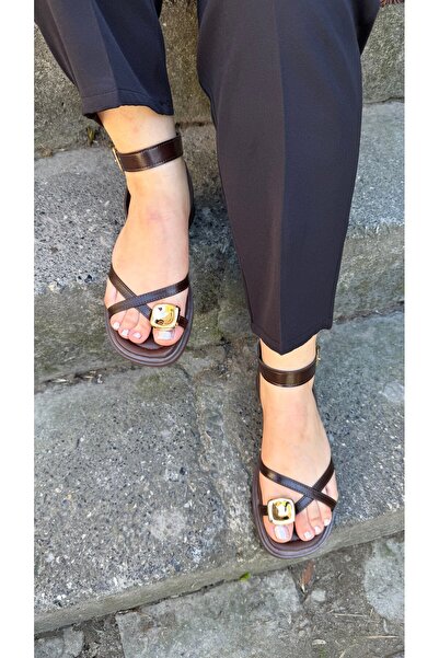 DERİ KABUSU Women's thong sandals with ankle strap