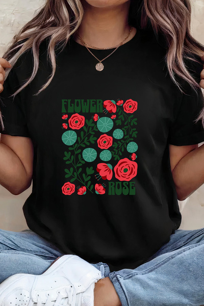 Sarah's Boutique Women's T-shirt – 100% cotton – Flower Rose