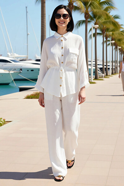 BENERLY Women's Regular Fit Shirt Collar Long Sleeve Drop Shoulder Linen Look...